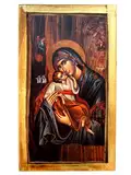 H2 Handgefertigte christliche, griechisch-orthodoxe Ikone mit der Hl. Jungfrau Maria und Jesus Christus, aus Holz