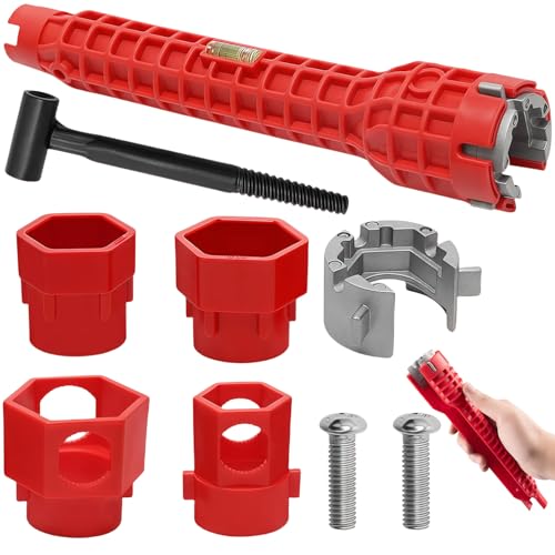 agogue 9 Stück Armaturenschlüssel, 14 in 1 Wasserhahn Schlüssel, Multifunktional Standhahnschlüssel und Stark Spülenschlüssel, Armaturen Werkzeug Verwendet für Badezimmer Wasserhahn (Rot)