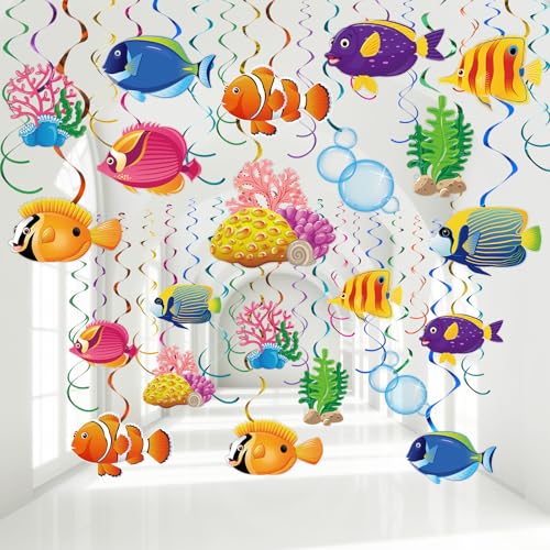 30 Stück Unter dem Meer Party Dekorationen Tropische Fisch Hängende Wirbel Decke Dekor Ozean Thema Party