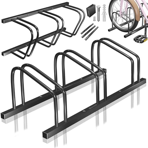 KESSER® Fahrradständer für 3 Fahrräder inkl. Parkschild | Mehrfachständer mit 37cm Radabstand für 30-65mm Reifenbreite | Fahrradhalter Aufstellständer für Boden- oder Wandmontage | Radständer Schwarz