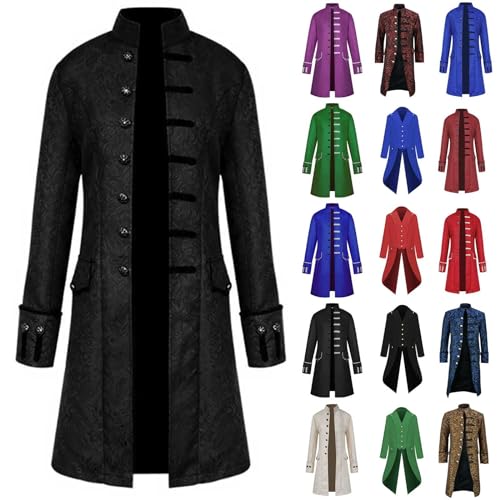 DHYUEN Halloween Herren Smoking Retro Party Oberbekleidung Party Unterteile Jacke Erfrischendes Oberteile Hof Stickerei Mantel Oberteile Piraten Unterteile Für Männe Frack Jacke（1-Black，XXL）