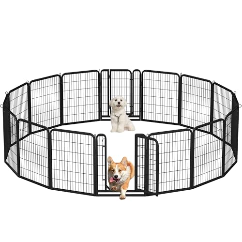 Yaheetech 16-teilig Hundelaufstall 80cm hoch, Hundezaun mit 2 Türen, Automatische Verriegelung, Faltbare Freigehege für Garten