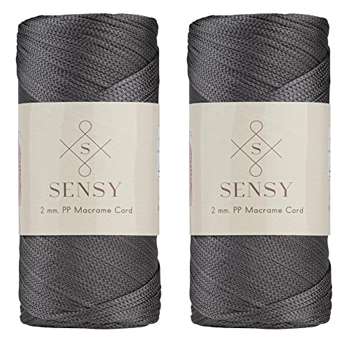 2 Garnstrange Sensy Premium 2 mm 230 Meter Polyester-Seil, 100% Polypropylen-Kordel Makramee-Kordel 2 mm Häkeltasche Kordel Makramee Seil Häkelgarn Geschenk für Strickwaren (Anthrazit)
