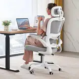 TRALT Bürostuhl Schreibtischstühle Mesh Computer Schreibtischstuhl mit Rollen Ergonomischer Bürostuhl Höhenverstellbar Drehstuhl Arbeitsstuhl (Schwarz) (Kopfkissen, Hellgrau)