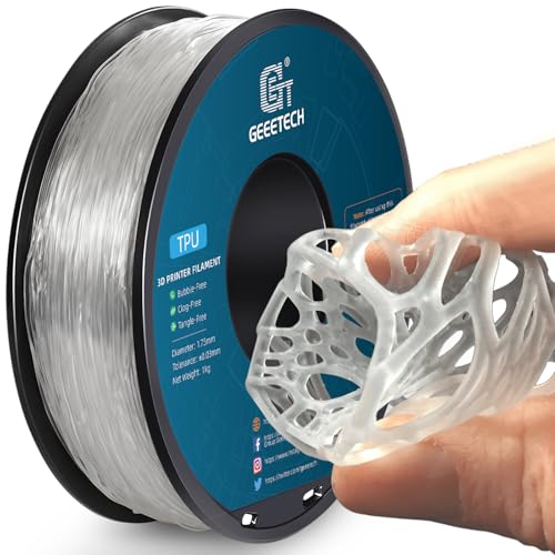 GEEETECH TPU Filament 1,75 mm +/- 0,02 mm für 3D Drucker, 1KG 1 Spool Transparent