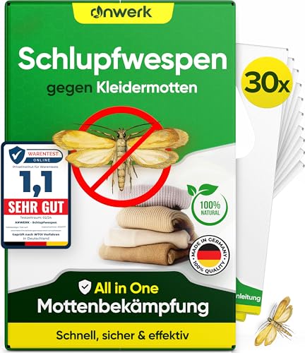 anwerk® Schlupfwespen gegen Kleidermotten - 30 Karten (5 Karten à 6 Lieferungen) - Effektiv Kleider Motten bekämpfen - Alternative zur Mottenfalle, Mottenspray, Pheromonfalle