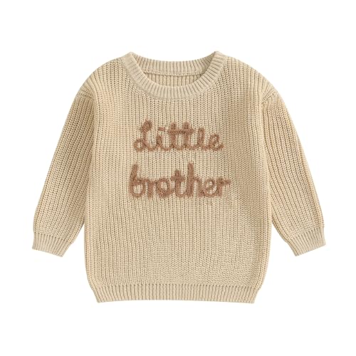 Baby Jungen Strickpullover Big/Lil Brother Stickerei Pullover Brudern Matching Pullover Top Outfit Übergroße Gestrickte Pullover Für Baby Jungen Langarm-Strickwaren Top (Khaki-Lil, 0-3 Months)