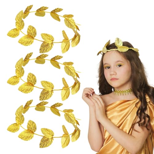 UEAVOID 3 Stück Blatt Stirnbänder,Römischer Kopfschmuck,Blatt Kronen Kopfschmuck,Römisches Lorbeer Kranz,Griechischer Kopfschmuck,Für Damen Herren Kopfschmuck Zubehör Weihnachten (Gold)