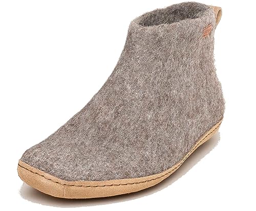Magicfelt Filzstiefel ER731 aus Naturwolle - Damen & Herren Wollschuhe mit Ledersohle und anatomischen Fußbett Shetlandschaf Braun | 39