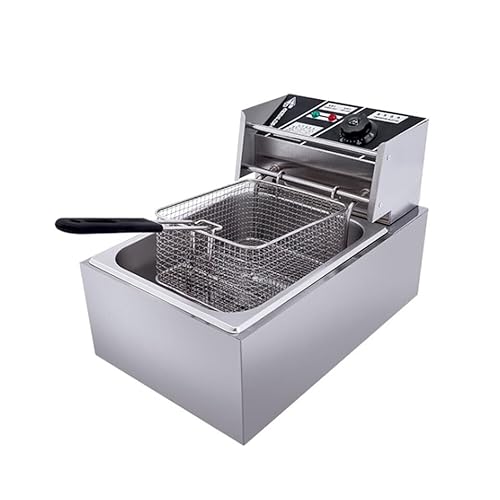 Elektrische Friteuse mit Fett 2500W 6 L Kommerzielle Fritteusen Edelstahl Kaltzonen Fritöse, Profi Gastro Fritteuse mit öl für Restaurants, Cafés, Imbissstuben, 60–200 °C