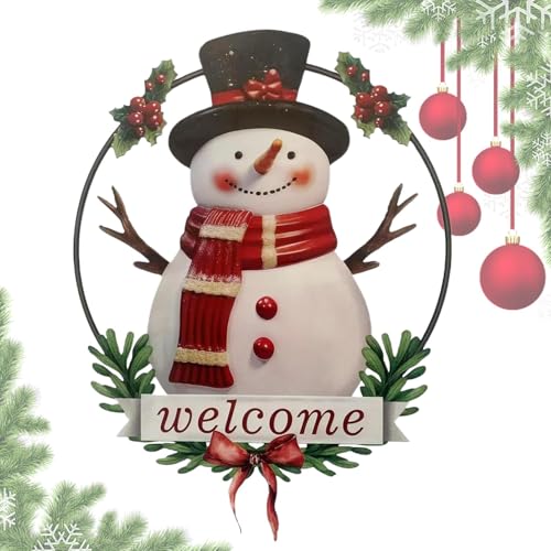 -Weihnachtsschilder – -Willkommensschild | Metall-Gartengeschäft Willkommensschild | Metall-Haustür-Willkommensschild | Türkranz für den Winter | Weihnachtsdekoration zum Aufhängen