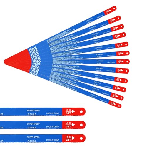 12 Stück Metallsägeblatt 300mm, Bi-Metall Handsägeblatt Handbügelsägeblätter Eisensägeblätter Sägeblatt Bügelsäge (4 x 14 tpi, 4 x 18 tpi und 4 x 24 tpi)