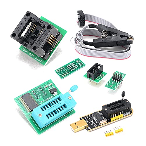 CH341A USB-Programmierer-Kit mit SOP8-Clip, EEPROM-Brenner, BIOS-Flasher, SPI-Flash-Programmierer-Kit mit 1,8 V Adapter und 150 mil SOP8-Sockel für 24/25 Serie