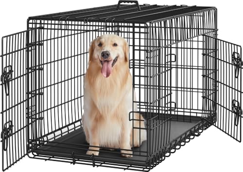 Yaheetech Hundekäfig 107 x 60 x 66 cm klappbar mit Trennwand, 2 Türen, Hundebox für zuhause mit ausziehbare Bodenschale, Transportkäfig Auto, Hundetransportbox Drahtkäfig für Hunde Welpe, XL, Schwarz