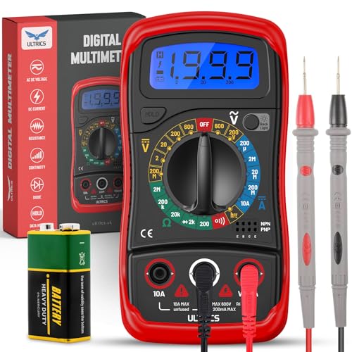 ULTRICS Digital Multimeter, Voltmeter, Amperemeter, Ohmmeter mit Messleitungen, Multitester misst OHM, Wechsel- und Gleichspannung, Stromwiderstand, Stromkreisdurchgang, Dioden, Elektrischer Tester