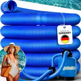 poolomio® Poolschlauch 32mm / 6,6 m - flexibler Schwimmbadschlauch für Poolpumpe & Poolsauger – UV- & Chlorbeständiger Spiralschlauch – Hochwertiger Druck- & Saugschlauch als Poolzubehör, Blau