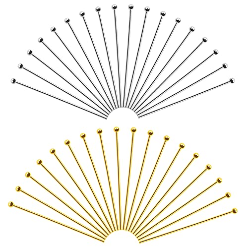 TOAOB 200 Stück Nietstifte 50 mm Kugelkopfstifte Gold Und Silber Kopfstifte Metall Schmuckstifte Headpins Kettelstifte Schmuck Zubehör für Ohrring Halsketten Schmuckherstellung Anhänger