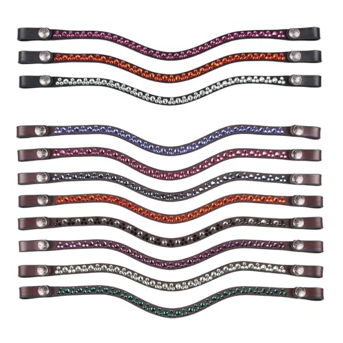NETPROSHOP Leder Stirnriemen Eldorado Wellenform mit Strasssteinchen für Trense Cob/Full, Groesse:Full, Farbe:Schwarz-Flame