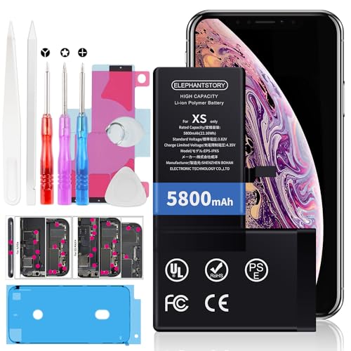 ElephantStory Akku für iPhone XS 5800 mAh Hohe Kapazität 0 Zyklen Interner Akku für Modell A1920 A2097 A2098 A2100 mit Komplettem Reparaturwerkzeug und Installationshandbuch