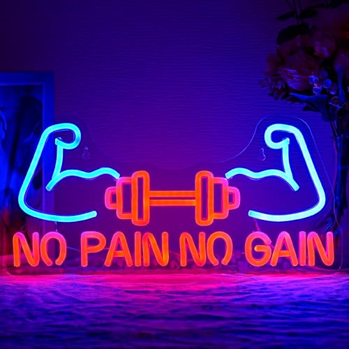LMSIGNLY Kein Schmerz Kein Gewinn Neon Zeichen für Gym Decor Gym Neon Zeichen Licht Hantel LED Zeichen Gewichtheben LED Lichter Muskel Neon Licht Fitness Club Neon Zeichen