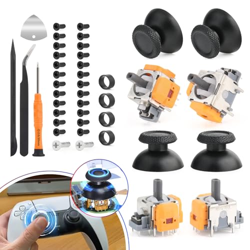 RongZy 4 Stück Hall Effekt Sticks Kompatibel mit Play Station 5 PS5 Kontroller mit 4 Stück Daumenkappe Thumbstick Reparatur Kit Ersatz 3D Analog Sensor Joystick für PS5