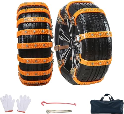 Schneeketten, Auto Schneekette für Reifen, 8 Stück Universal Winter Reifenketten 165-255mm, Anti Rutsch Autokette mit Handschuhen, Verstellbares Rutschfeste Ketten für Auto, LKW, SUV