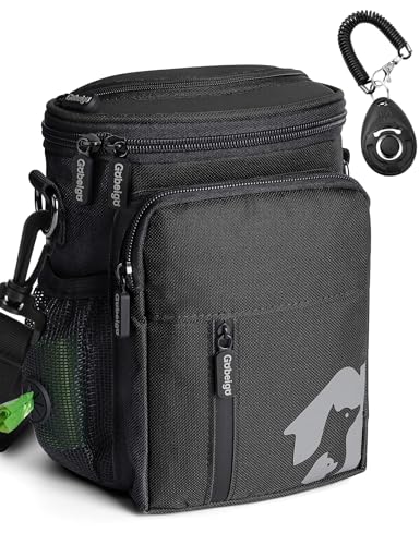 Gobeigo Hundeleckerlis Tasche und Trainingsklicker, Leckerli Tasche für Hunde, Leckerlibeutel mit Kotbeutelspender, Gürteltasche für Hunde, Welpen-Tasche zum Gassi Gehen (Schwarz)