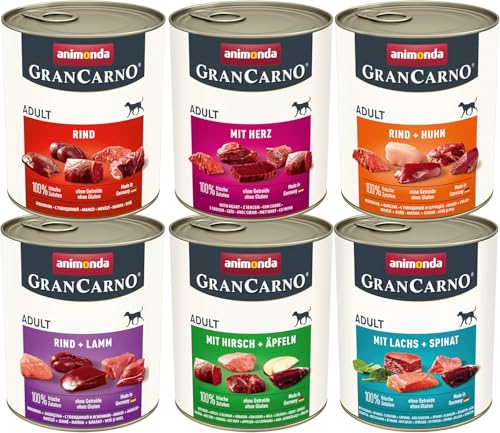 GranCarno Hunde Nassfutter Herzhafte Variation (6 x 800 g), Hundefutter nass ohne Getreide und Zucker von animonda, für ausgewachsene Hunde, mit frischen fleischlichen Zutaten