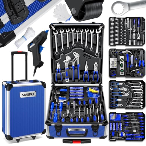 MASKO® Werkzeugkoffer 1299-teilig gefüllt | Werkzeugset im Aluminiumkoffer | Werkzeugkasten mit Rollen | Werkzeugkiste Haushalt, Haus, Hobby, KFZ | Trolley-Funktion | Profi Werkzeugwagen Handwerkzeug