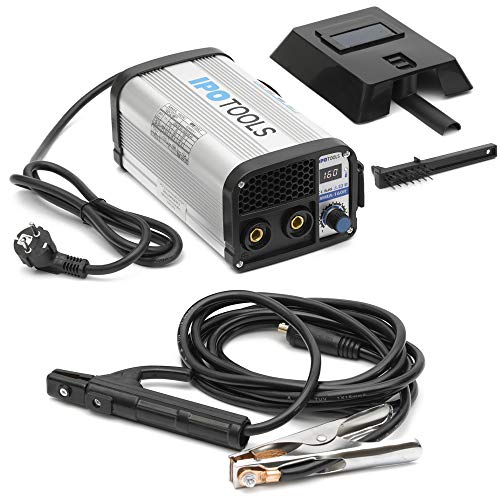 IPOTOOLS MMA-160R Elektroden Schweißgerät - IGBT Inverter Schweissgerät MMA/E-Hand mit 160 Amper/Digitale LCD Anzeige / 230V / Anti-Stick/Hot-Start/Arc-Force/Schutzschild / 7 Jahre Garantie