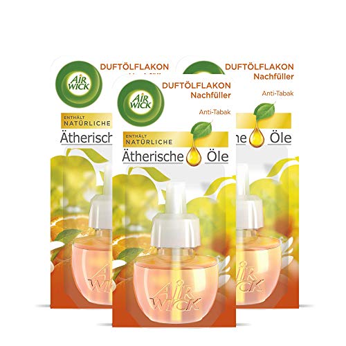 Air Wick Duftölflakon Nachfüller Anti-Tabak – Fruchtiger Raumduft mit ätherischen Ölen & gegen Tabak Gerüche – 3er Duftöl Set