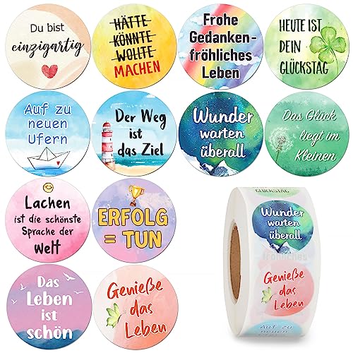 500 Stk 12 Muster Deutsch Inspirierende Sprüche Motivationsaufkleber Selbstklebend Motivation Aufkleber Quotes Stickers für Geschenk Briefumschlag Geschenktüten Scrapbook Laptop Notizbuch usw.