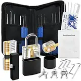 34+3 Lockpicking Set, Stück Dietrich Set, 3 Durchsichtige Schlösser und schwarzer Hut für das Blindentraining, Kostenloser eGuide für Anfänger, für Schlosserei, Anfänger und Profisrleicht, Schwarz