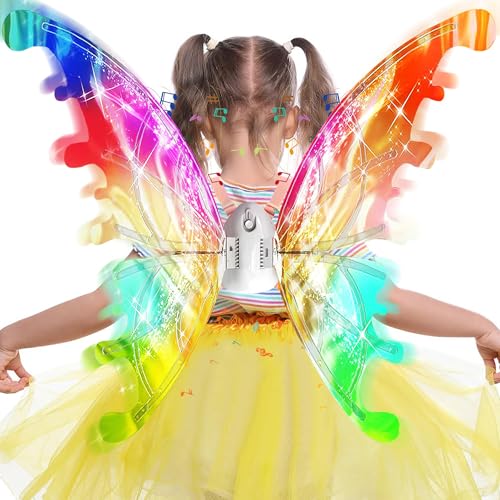 YushengTai Elektrische Feenflügel mit LED Lichtern, Flügel für Erwachsene Mädchen Frauen Feen Kostüm Cosplay, beweglichen musikalischen Effekten Schmetterlingsflügel für Halloween Geburtstag Fasching
