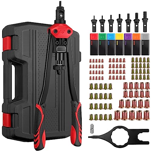 Proster Nietmutternzange Set Profi Nietzange Set inkl. 100 PCS Nietmuttern in M3, M4, M5, M6, M8, M10, M12 für Karosserieteile, Fahrradbefestigungen, Möbel und Dekorationen usw.