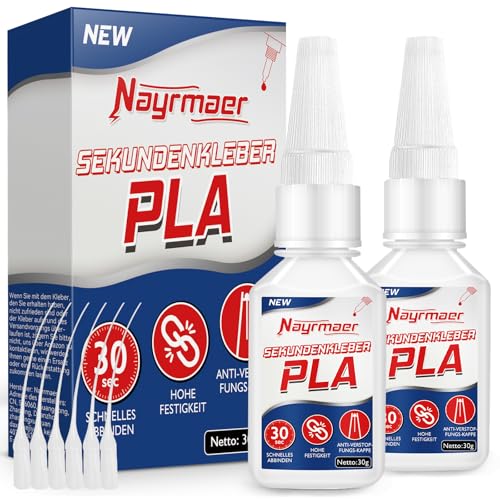 Nayrmaer PLA Kleber, 60g 3D Druck Kleber mit Anti-Verstopfungskappe, ABS Kleber für Kunststoff, PLA, PETG und TPU