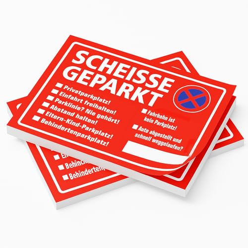 2x Scheisse geparkt Notizblock | Fun Set mit 2 Blöcken in Rot für die Windschutzscheibe | Falschparker Strafzettel | 50 Blatt zum Abreisen in DIN A7, mehrere Ankreuzmöglichkeiten bei Parkverstößen