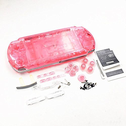 Vollgehäuse, Schutzhülle mit Tasten, Schrauben und Schraubendrehern für Sony PSP 3000, 3001, 3002, 3003 und 3004 Transparent/Pink