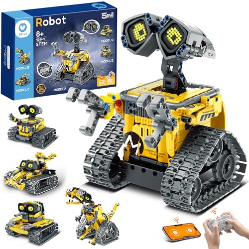 Sillbird Roboter Kinder für Jungen, 5-in-1-Technik Roboter mit App-Fernsteuerung, Wall/Mech Dinosaurier/Stunt-Auto Programmierbares Bauspielzeug, Kreative Geschenke für Jungen und Mädchen ab 8+ Jahren