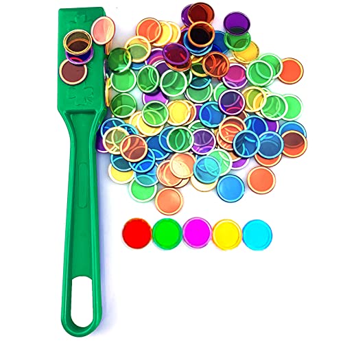 Dacefloy Magnetische Stäbe und Bingo Chips Set Magnetstab 100 Metall Ringed Discs Wissenschaft STEM Kit Lernzubehör Familie Spiel Nacht Lotto Token (Grüner Satz)