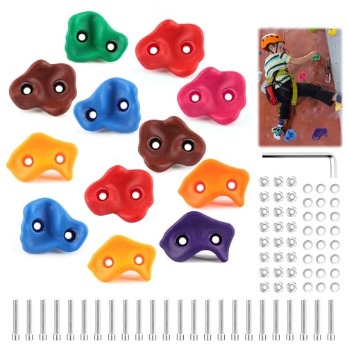 Shyllin Klettersteine Kinder Outdoor und Indoor, 12 Stück Bunt Klettergriffe für Kinder, Klettergerüst, Zubehör für Kletterwand, Climbing Holds
