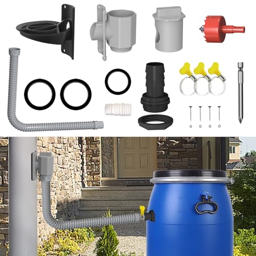 Regenwassersammler, 70-100mm Fallrohr Regensammler Speedy, Regendieb Wasserfangsystem mit 1m Schlauch, Regentonnen Anschluss Verbinder Set mit Montagezubehör für Dächer bis 80 m²