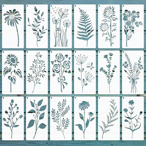EAPIKON 18stk Blätter Blumen Schablone Malen, 20x10cm Wiederverwendbar Zeichenschablonen für Acryl-Malerei Art Deko, Blatt Brandmalerei Vorlagen für Holz Wände Leinwand Möbel DIY-Bastelprojekte