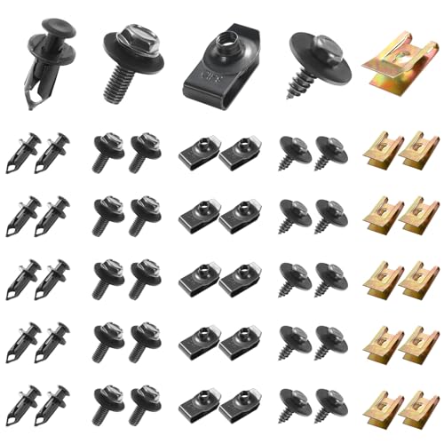 Uolor 100 Stücke Blechmutter Schraube Mutter Clip Kit, Auto Body Undertray Fender Schrauben, Metall U Typ Befestigungsclip, Kotflügelclip Blechmuttern Befestigung Clips für Auto