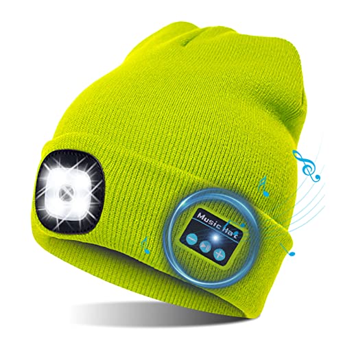 TAGVO USB LED Mütze Kappe Bluetooth 5.0 Mütze, Integrierter Stereolautsprecher & Mikrofon, Winter Warm Gestrickte Beleuchtung Drahtlose Bluetooth Headset Musik Hut für Laufen Wandern Herren Damen