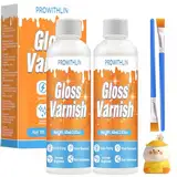 prowithlin - Air Dry Clay Glaze - Glänzender Ton Firnis für Lufttrocknenden Ton, Keramik, Ölfarbe & Holz - Wasserfest, Riss-, Kratz- & Abriebfest - 60ml * 2 mit 2 Pinseln