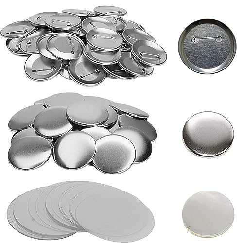 FSSTUD 100 Stück 25 mm Metall-Knopfnadeln, blanko, runde Abzeichen, Pinback-Knopfnadeln, Schalen, Rückseiten mit transparenten Folien, Abzeichenherstellungszubehör, 25 mm, Kein Edelstein