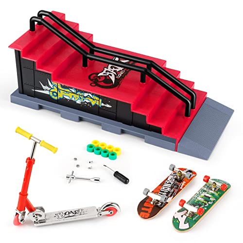 KETIEE Finger Skateboard Ramp Set, Mini Skateboard Ramp mit Fingerboard Skate Park Deck Truck Board Rampenset Spielzeug für Kinder (1810-6F Upgrade)