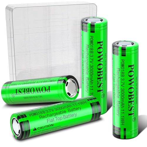 3000mAh Wiederaufladbarer NiMH Akku,POWO18B 3.7V Flat Top Batterie Mit Batterieschutzbox,NO:1818-666-888B Batterie,für Kamera,kleinen Lüfter,LED Stirnlampe,Produktpatentnummer:015037694-0001(4 Pack)