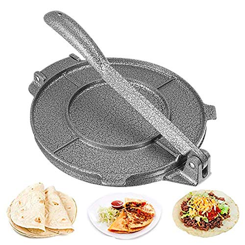 Tortilla Presse 6.5in aus Gusseisen, Tortilla Maker, Taco Presse und Roti Maker, Heavy Duty Taco Presse, Pre-Seasoned Maismehl Presse, Küchenbedarf für Mehltortilla, Roti, Dosa Grau